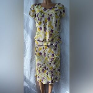J.B.S. Purple and Yellow Midi Pencil Dress Resort Wear
